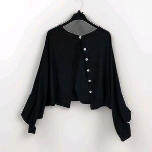 Shawl Wrap Women Black Cape Wrap Size M/L Top Button Detail Knit